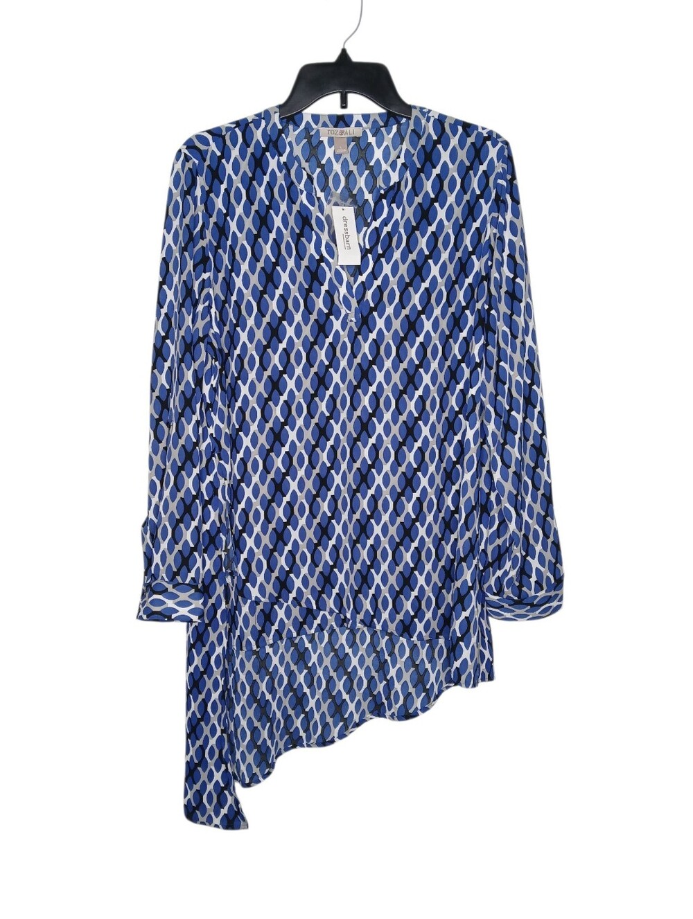 Dressbarn Roz & Ali Blue Geometric Asymmetric Tunic